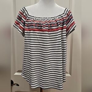 Red, White and Blue Off-the-Shoulder Blouse